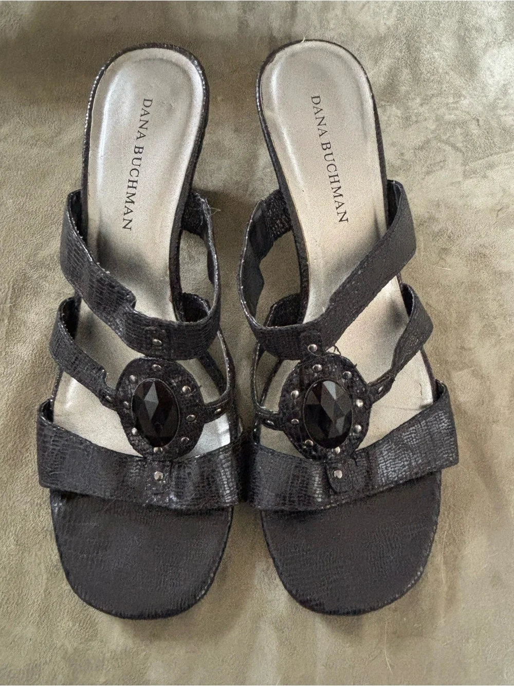 Dana Bachman Black Briony Jeweled Python Kitten Heel Slide Sandals Size 9 1/2 M